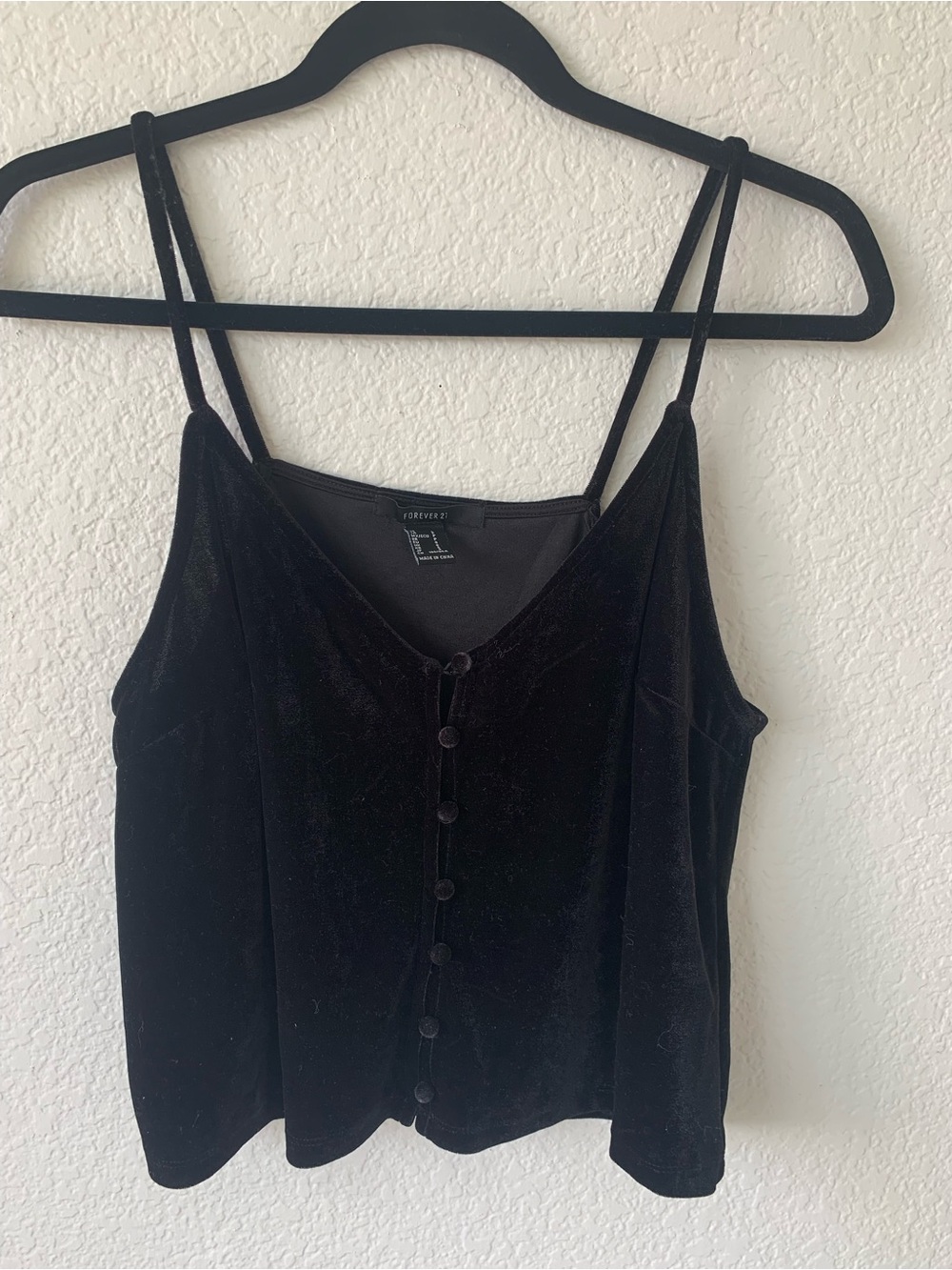 Forever 21 Black Velvet Button-Front Tank with Double Straps